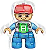 Minifigurka LEGO® 47205pb026 Duplo Figure Lego Ville, Child Boy, Blue Legs, Light Bluish Gray Top with Number 8, Medium Blue Arms, Red Cap, Freckles (6024623)
