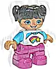 Minifigurka LEGO® 47205pb063 Duplo Figure Lego Ville, Child Girl, Magenta Legs, White and Medium Azure Top with Shooting Star, Black Hair with Pigtails