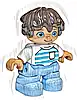 Minifigurka LEGO® 47205pb068 Duplo Figure Lego Ville, Child Boy, Bright Light Blue Legs, White Top with Medium Azure and Light Aqua Stripes, White Arms, Dark Brown Hair (6296134)