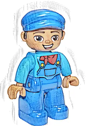 Duplo Figure Lego Ville, Male, Blue Legs, Dark Azure Shirt with Blue Overalls and Red Neckerchief Pattern, Blue Cap (6273563)