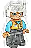 Minifigurka LEGO® 47394pb288 Duplo Figure Lego Ville, Male, Black Legs, Orange Vest with Badge and Pocket, Medium Azure Arms, White Cap with Headset (6301361)