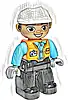 Minifigurka LEGO® 47394pb289 Duplo Figure Lego Ville, Male, Black Legs, Orange Vest with Badge and Pocket, Medium Azure Arms, Light Bluish Gray Hands, White Construction Helmet (6308180)