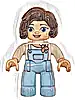 Minifigurka LEGO® 47394pb340 Duplo Figure Lego Ville, Female, Bright Light Blue Legs with Overalls, White Top, Dark Brown Hair (6427981)
