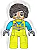 Minifigurka LEGO® 47394pb348 Duplo Figure Lego Ville, Female Garbage Worker, Neon Yellow Uniform, Medium Azure Shirt, White Name Badge and Recycle Logo, Dark Brown Hair (6446215)