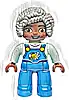 Minifigurka LEGO® 47394pb357 Duplo Figure Lego Ville, Female, Blue Legs with Overalls, Bee and Daisy, Light Bluish Gray Hair (6469007, 6569838)