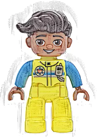 Duplo Figure Lego Ville, Male, Neon Yellow Legs, Uniform Vest with Silver and Dark Azure Stripes, Radio and EMT Star of Life Pattern, Dark Brown Hair (6527690 / 6569862)