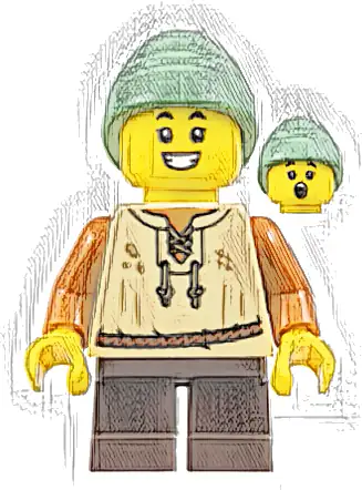 Peasant Boy - Tan Vest, Dark Brown Short Legs, Sand Green Slouch Hat