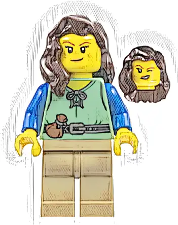 Shieldsmith - Female, Sand Green Vest, Dark Tan Legs, Dark Brown Hair over Shoulder