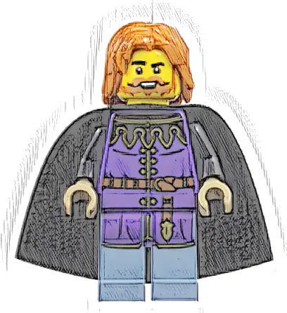 Queen's Tax Collector - Dark Purple Surcoat, Sand Blue Legs, Black Cape, Dark Orange Hair