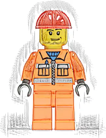 Construction Worker - Orange Zipper, Safety Stripes, Orange Arms, Orange Legs, Red Construction Helmet, Smirk and Stubble Beard