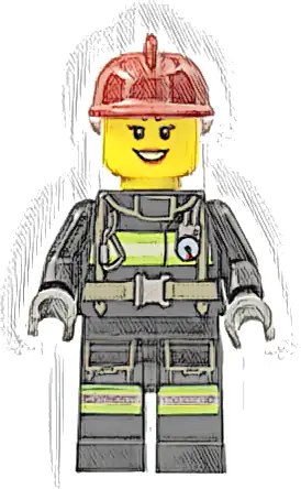 Fire - Reflective Stripes with Utility Belt, Dark Red Fire Helmet, Black Eyebrows