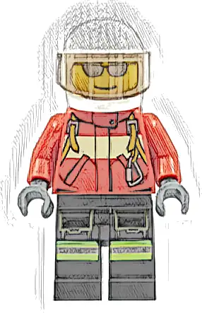 Fire - Pilot Male, Red Fire Suit with Carabiner, Reflective Stripes on Black Legs, White Helmet, Silver Sunglasses