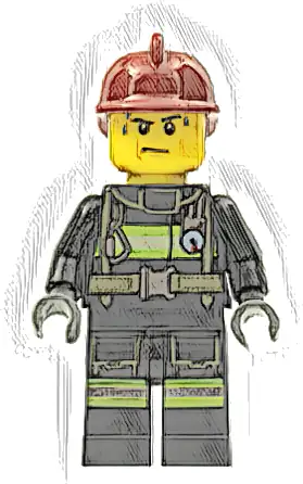 Fire - Reflective Stripes with Utility Belt, Dark Red Fire Helmet, Sweat Drops