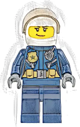 Police - City Leather Jacket with Gold Badge and Utility Belt, White Helmet, Trans-Brown Visor, Peach Lips Smirk