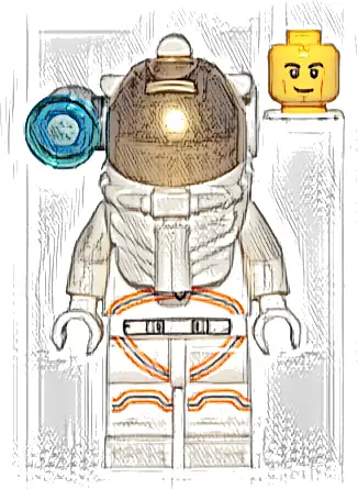 Astronaut - Male, White Spacesuit with Orange Lines, Side Lamp, Smirk and Cheek Lines