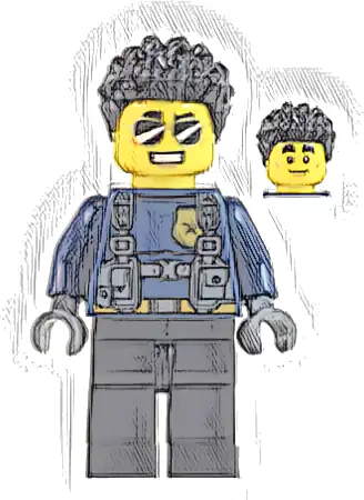 Police Officer - Male, Dark Blue Shirt with Harness, Black Legs, Black Coiled Hair, Sunglasses (Duke DeTain)