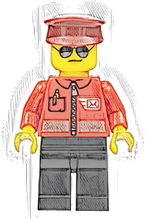 Post Office - Airmail Letter Logo and Red Jacket with Zipper, Dark Red Hat, Black Legs, Sunglasses