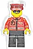 Minifigurka LEGO® cty1106 Post Office - Airmail Letter Logo and Red Jacket with Zipper, Dark Red Hat, Black Legs, Sunglasses