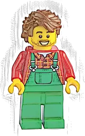 Farmer - Overalls Green, Red Plaid Shirt, Reddish Brown Hair Swept Back Tousled