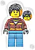 Minifigurka LEGO® cty1379 Police Crook - Female, Dark Red Torso with Orange Stripes, Medium Blue Legs, Black Hair with Orange Highlights (Daisy Kaboom)