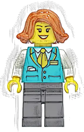 Bus Driver - Female, Dark Turquoise Vest, Black Legs, Dark Orange Hair