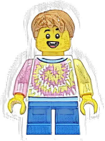 Boy - White Shirt with Swirl, Blue Short Legs, Medium Nougat Hair