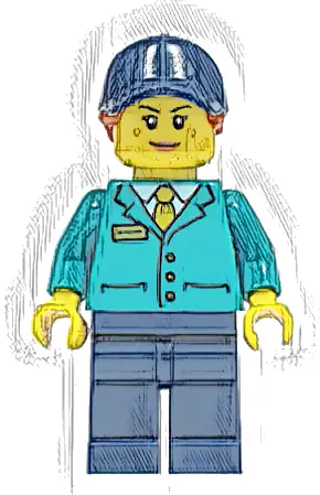 Train Platform Guard - Female, Dark Turquoise Shirt, Dark Blue Legs and Cap, Dark Orange Hair