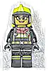 Minifigurka LEGO® cty1544 Fire - Female, Black Jacket and Legs with Reflective Stripes and Red Collar, Neon Yellow Fire Helmet, Trans-Brown Visor, Black Glasses