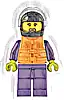 Minifigurka LEGO® cty1550 Speedboat Raft Driver - Female, White Jacket with Dolphin, Dark Purple Legs, Black Helmet, Trans-Clear Visor, Orange Life Jacket