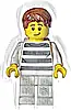 Minifigurka LEGO® cty1587 Police - City Bandit Crook Male, White Shirt with Dark Bluish Gray Prison Stripes, White Legs, Reddish Brown Hair