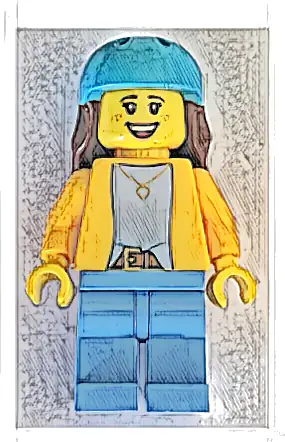 Minifigurka LEGO® cty1594 Scooter Rider - Female, Bright Light Orange Jacket, Medium Blue Legs, Medium Azure Helmet, Reddish Brown Long Hair