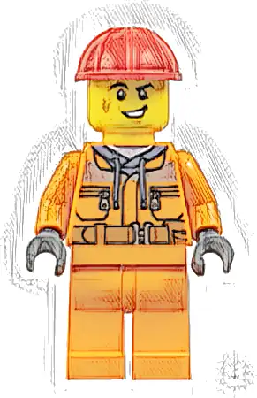 Construction Worker - Male, Orange Safety Jacket, Reflective Stripe, Sand Blue Hoodie, Orange Legs, Red Construction Helmet