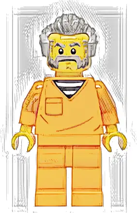 Police - City Jail Prisoner Male, Orange Prison Jumpsuit, Light Bluish Gray Hair, Beard and Sideburns