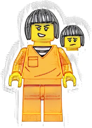 Police - City Jail Prisoner Female, Orange Prison Jumpsuit, Black Bob Cut Hair Short