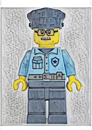 Police - City Officer Male, Bright Light Blue Uniform with Dark Bluish Gray Belt, Dark Blue Legs, Dark Blue Police Hat, Glasses, Moustache