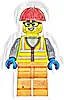 Minifigurka LEGO® cty1710 Construction Worker - Male, Neon Yellow Safety Vest with Reflective Stripes, Orange Legs, Red Construction Helmet, Black Glasses