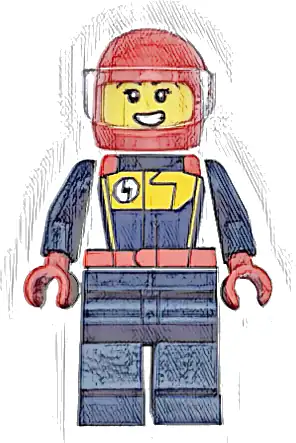 Race Car Driver - Female, White, Dark Blue and Bright Light Orange Racing Suit, Dark Blue Legs, Red Helmet