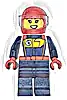 Minifigurka LEGO® cty1711 Race Car Driver - Female, White, Dark Blue and Bright Light Orange Racing Suit, Dark Blue Legs, Red Helmet