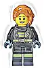 Minifigurka LEGO® cty1713 Fire - Female, Black Jacket and Legs with Reflective Stripes, Dark Orange Hair Wavy, Loose Braid