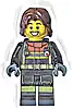 Minifigurka LEGO® cty1714 Fire - Male, Black Jacket and Legs with Reflective Stripes and Red Collar, Dark Brown Hair Mid-Length Tousled