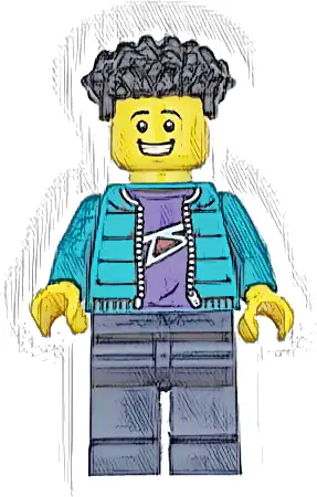 Race Photographer - Male, Dark Turquoise Jacket, Dark Blue Legs, Black Coiled Hair