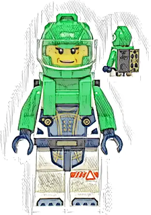 Astronaut - Female, White Spacesuit with Bright Green Arms, Bright Green Helmet, Trans-Clear Visor, Bright Green Harness with Solar Panel and Black Clip