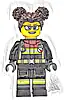 Minifigurka LEGO® cty1732 Fire - Female, Black Jacket and Legs with Reflective Stripes and Red Collar, Dark Brown Hair with Buns, Glasses