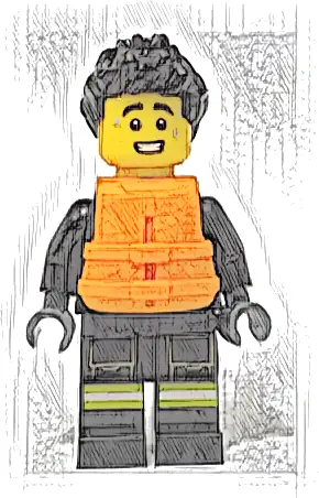 Fire - Male, Black Jacket and Legs with Reflective Stripes, Black Spiked Hair, Orange Life Jacket 