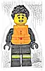 Minifigurka LEGO® cty1733 Fire - Male, Black Jacket and Legs with Reflective Stripes, Black Spiked Hair, Orange Life Jacket 