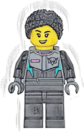 Race Car Driver - Female, Racing Suit with Hawk Head Logo, Black Legs, Black Hair Braided with Knot Bun