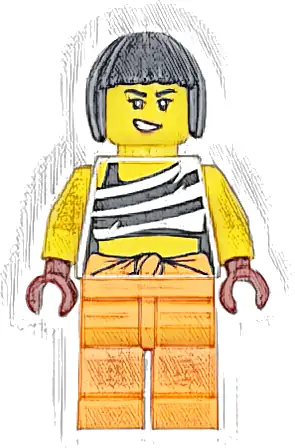 Police - City Bandit Crook Female, White Tank Top Cropped with Black Stripes, Orange Legs, Black Bob Cut Hair