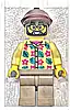 Minifigurka LEGO® cty1772 Bus Passenger - Male, Bright Light Yellow Shirt with Flowers and Leaves, Dark Tan Legs, Reddish Brown Flat Cap