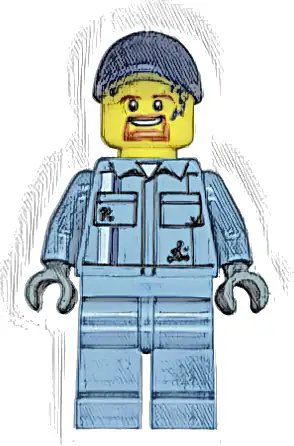 Tow Truck Driver - Male, Sand Blue Mechanic Uniform, Sand Blue Legs, Dark Blue Cap, Goatee, Splotches