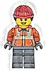 Minifigurka LEGO® cty1789 Construction Worker - Female, Reddish Orange Safety Jacket with Reflective Stripes, Dark Bluish Gray Legs, Red Construction Helmet with Dark Brown Ponytail Hair, Hearing Aid